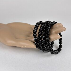 One - Faceted 8mm Black Obsidian Crystal Beaded Stretch Bracelet.